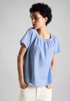 Блузка с короткими рукавами STREET ONE из чистого хлопка, синий