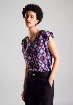 Блузка с короткими рукавами STREET ONE из чистого хлопка, цвет Bellflower Lilac