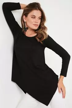 Блузка с круглым вырезом асимметричного кроя 5863545 Lela, черный