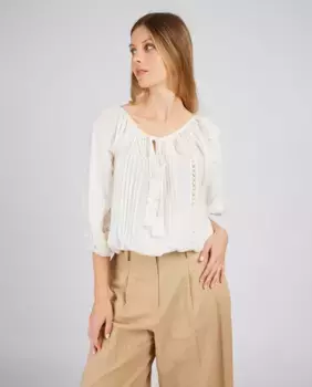 Блузка с круглым вырезом и французскими рукавами Derhy, цвет Crudo