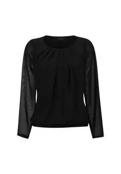 Блузка с круглым вырезом и прозрачными рукавами Madeleine, черный
