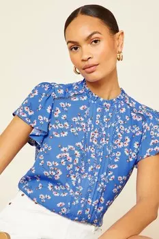 Блузка с круглым вырезом и рукавами крылышками Love & Roses, синий