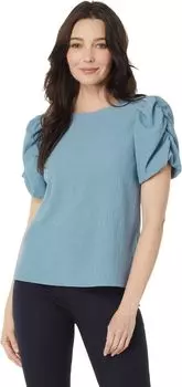 Блузка с круглым вырезом и сборками на рукавах-фонариках Vince Camuto, цвет Blue Shadow