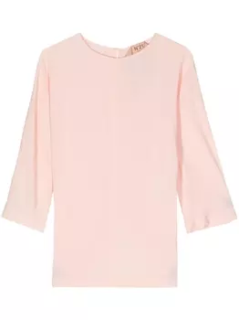 Блузка с круглым вырезом и закрученными деталями N21, розовая