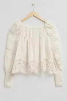 Блузка с кружевной отделкой и другие истории H&M, белый