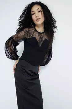 Блузка с кружевной отделкой и пайетками River Island, черный