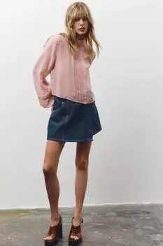 Блузка с кружевной отделкой в тонкую полоску ZARA, цвет Pastel pink