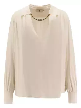 Блузка с кружевным воротником Elisabetta Franchi, белый