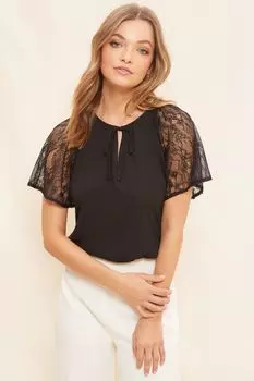 Блузка с кружевными рукавами и завязкой спереди Friends Like These, черный