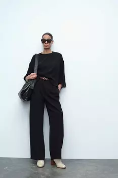 Блузка с кружевными рукавами ZARA, черный