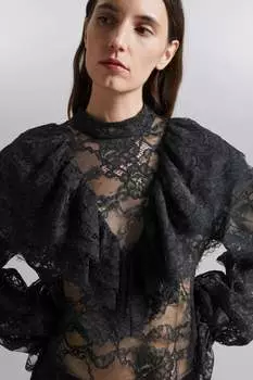 Блузка с кружевом и рюшами H&M, черный