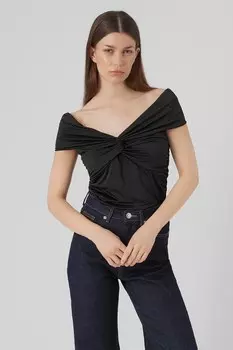 Блузка с кружевом и рюшами Vero Moda, черный
