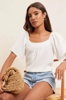 Блузка с квадратным вырезом и рукавами крылышками Friends Like These, белый