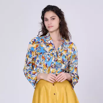 Блузка с лавальером и абстрактной отделкой Smart And Joy, синий