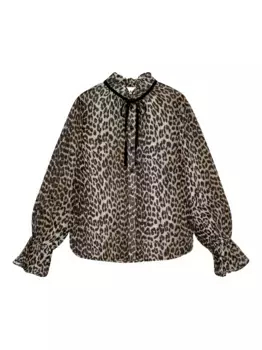 Блузка с леопардовым принтом GANNI, нейтральный
