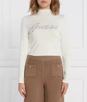 Блузка с логотипом из стразов Regular fit Guess Jeans, белый