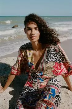 Блузка с лоскутным принтом ZARA, разноцветный