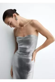 Блузка с металлическим воротником в форме сердца Mango, серебряный