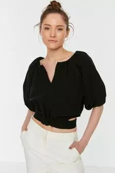 Блузка с объемными рукавами Black Tie Trendyol, черный