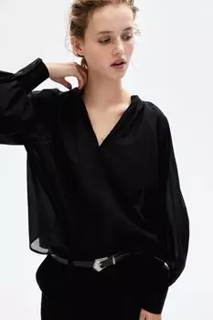 Блузка с объемными рукавами H&M, черный