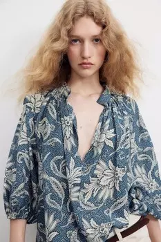Блузка с объемными рукавами H&M, синий