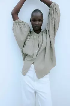 Блузка с объемными рукавами H&M, зеленый