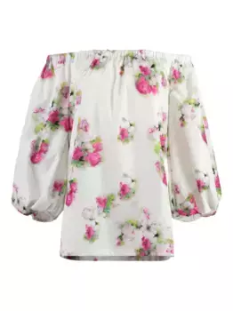 Блузка с объемными рукавами и цветочным принтом MAX MARA, белый