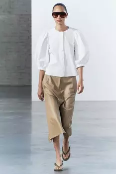 Блузка с объемными рукавами ZARA, белый