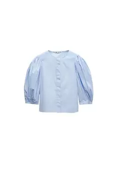 Блузка с объемными рукавами ZARA, светло-голубой