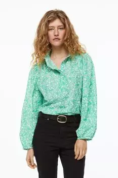 Блузка с оборками H&amp;M, мятно-зеленый/маленькие цветы