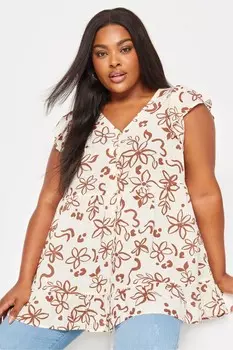 Блузка с оборками и принтом листьев Yours, белый