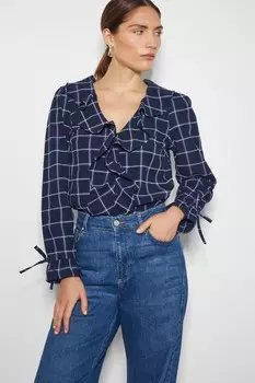 Блузка с оборками и принтом в клетку Frankie Monsoon, синий