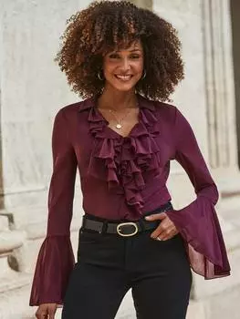 Блузка с оборками спереди Sosandar, цвет Merlot