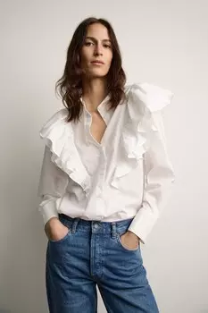 Блузка с оборками ZARA, белый