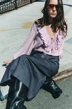Блузка с оборками ZARA, цвет lilac