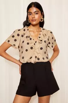 Блузка с оборкой спереди и рукавами фонариками Friends Like These, коричневый