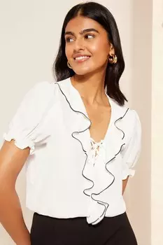 Блузка с оборкой спереди и рукавами фонариками Friends Like These, белый