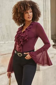 Блузка с оборкой спереди Sosandar, красный