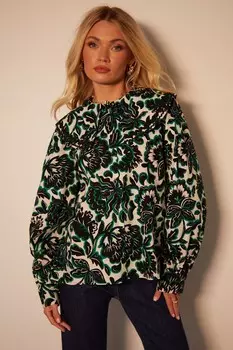 Блузка с однотонным цветочным принтом, застегивающаяся на пуговицы и воротник, с отделкой Another Sunday, бежевый