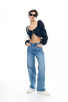Блузка с окантовкой и длинными рукавами H&amp;M, черный/вишня