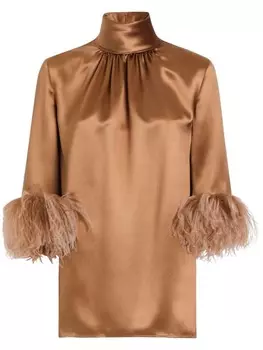 Блузка с отделкой из перьев Dolce & Gabbana, коричневый