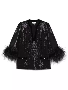 Блузка с отделкой из перьев NISSA, черный