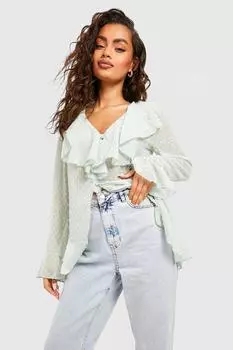 Блузка с открытой передней передой и шифоновым добби Boohoo, мятный
