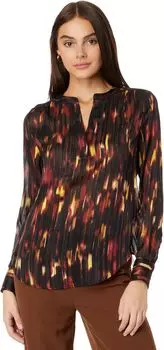 Блузка с открытым V-образным вырезом и длинными рукавами DKNY, цвет Cabernet Multi