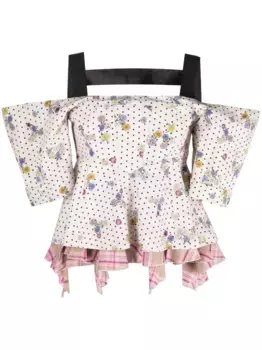 Блузка с открытыми плечами и драпировкой Natasha Zinko, нейтральный