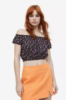 Блузка с открытыми плечами и оборками H&M, черный