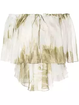 Блузка с открытыми плечами и принтом тай-дай Bambah, белый