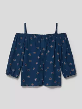 Блузка с открытыми плечами и узором по всей поверхности, модель SIARA Pepe Jeans, темно-синий