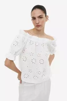 Блузка с открытыми плечами и вышивкой на люверсах H&M, белый