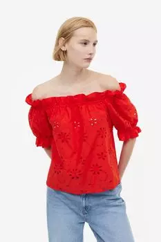 Блузка с открытыми плечами и вышивкой на люверсах H&M, красный